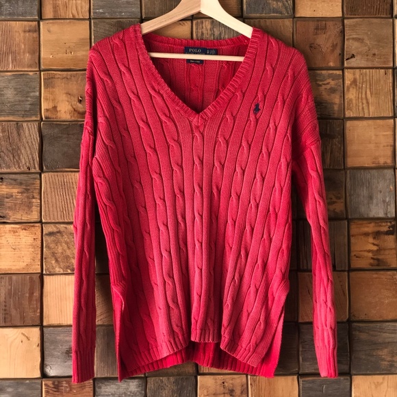 ralph lauren red cable knit sweater